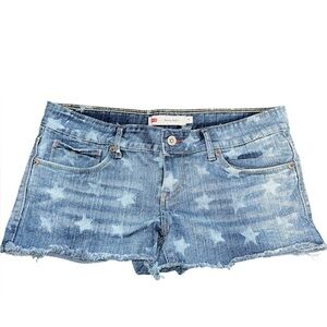 Vintage Levis Shorty Short Juniors Size 7 Denim Low Rise Stretch Star Pattern